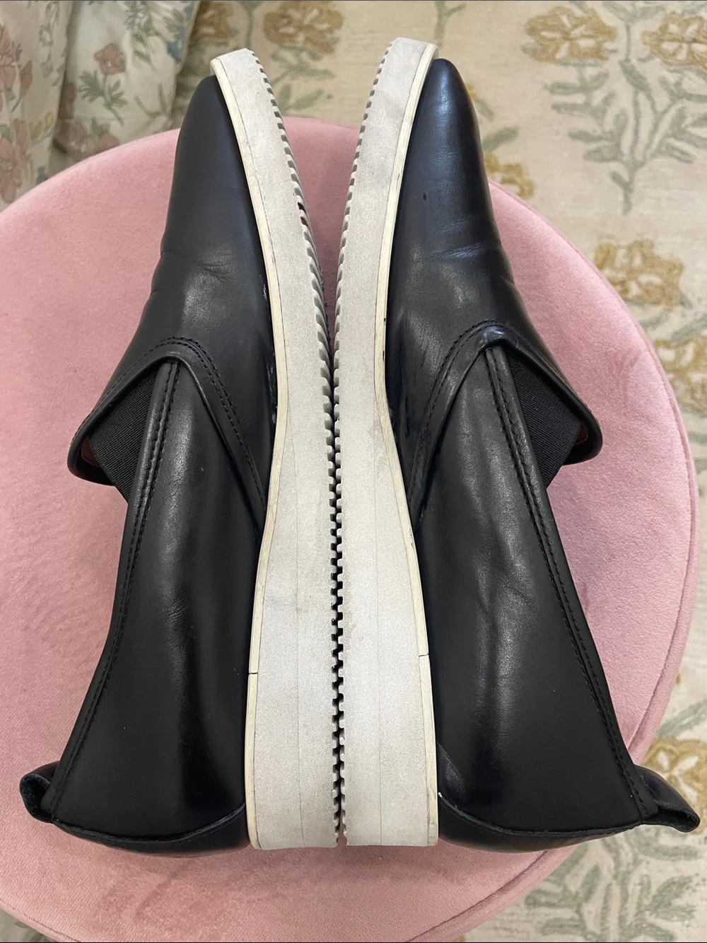 Everlane Black Leather Slip-On Loafers with Cream Platform Sole